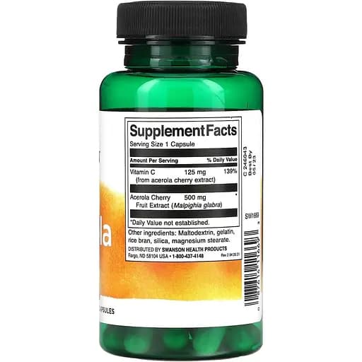 Ацерола для імунітету Swanson Acerola 500 мг 60 капсул (100-39-6588213-20) - фото 2