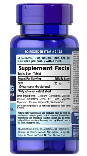 Дегідроепіандростерон Puritan's Pride DHEA 25 mg 250 таблеток - фото 3