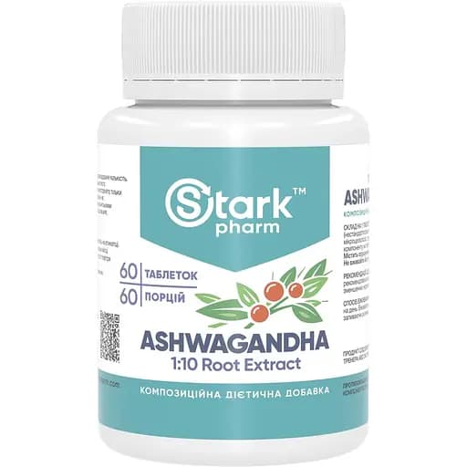 Адаптоген на основі ашвагандхи Stark Pharm Ashwagandha 1:10 Root Extract 500 мг 60 таблеток (2023-10-4663) - фото 1