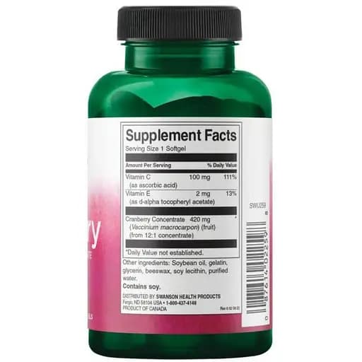 Концентрат цельных фруктов клюквы Swanson Cranberry Whole Fruit Concentrate Super Strength 420 мг 60 капсул (2023-10-2732) - фото 2