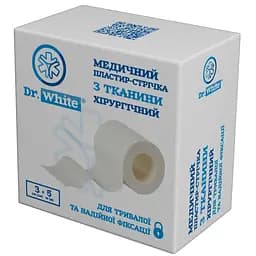 Медичний пластир-стрічка Dr.White хірургічний тканинний 3 см х 5 м