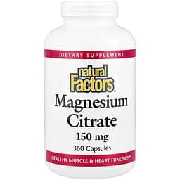 Цитрат магнію Natural Factors Magnesium Citrate 150 mg, 360 капсул для підтримки м'язів та нервової системи