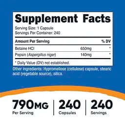 Бетаїн HCl і пепсин Nutricost Betaine HCl + Pepsin 240 капсул - мініатюра 3