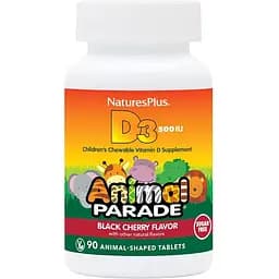 Вітаміни та мінерали Natures Plus Animal Parade Vitamin D3 Sugar-Free 90 жевательных таблеток Вишня