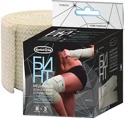 Бинт еластичний стрічковий Білосніжка з текстильною застібкою, 8смх3м (721215)