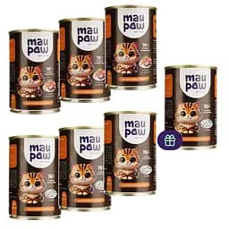 Набір вологого корму для дорослих котів MAU PAW шматочки в соусі 2.905 кг (6 шт. + 1 шт. подарунок х 415 г)