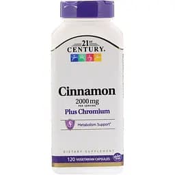 Диетическая добавка 21st Century Корица + Хром 2000 мг 120 растительных капсул