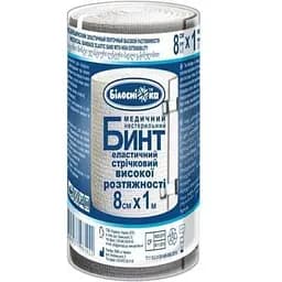 Бинт эластичный ленточный Білосніжка, с текстильной застежкой, 8 см х 1 м