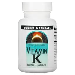 Вітамін К Source Naturals Vitamin K 500 мкг 200 пігулок