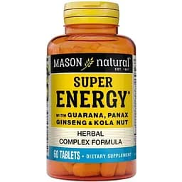 Супер енергія з гуараною, женьшенем та горіхом колу Mason Natural Super Energy with Guarana, Panax Ginseng & Kola Nut 60 таблеток - мініатюра 3