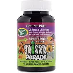 Мультивітаміни для дітей NaturesPlus Source of Life смак асорті 90 таблеток в формі тварин