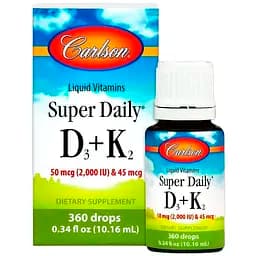 Рідкий Вітамін D3 і вітамін К-2 Carlson Super Daily D3 + K2, 50 мкг (2000 МО) і 45 мкг 10.16 мл
