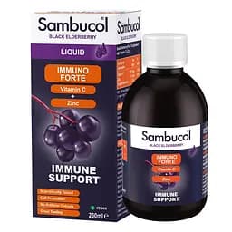 Сік чорної бузини, вітамін C і цинк Sambucol Black Elderberry Immuno Forte + Vitamin C + Zinc, 230 мл для підтримки імунної системи