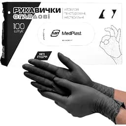 Рукавички оглядові MP Medplast нітрилові неопудрені розмір M чорні 100 шт.