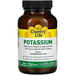 Калій Country Life Potassium 99 мг 250 пігулок