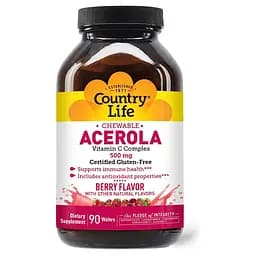 Натуральна добавка Country Life Acerola 500 mg, 90 жувальних таблеток - Ягоди - мініатюра 1