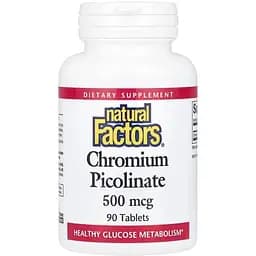 Піколінат хрому Natural Factors Chromium Picolinate 500 mcg, 90 таблеток для контролю цукру та апетиту