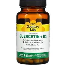 Натуральна добавка Country Life Quercetin + D3, 90 вегакапсул