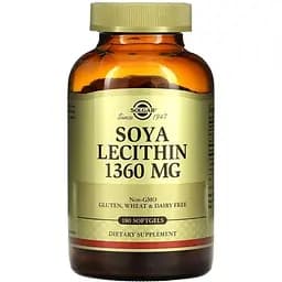 Лецитин соевый натуральный Solgar Lecithin Natural Soya 1360 мг 180 гелевых капсул (2023-10-3686)