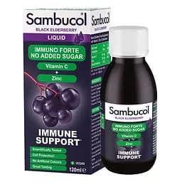 Сік чорної бузини, вітамін C і цинк Sambucol Black Elderberry Immuno Forte Sugar Free, 120 мл для підтримки імунної системи