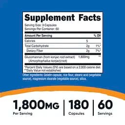 Глюкоманнан Nutricost Glucomannan Konjac Root Extract 1800 мг 180 капсул - мініатюра 3