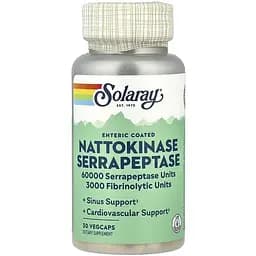 Наттокіназа та серрапептаза Solaray Nattokinase & Serrapeptase 30 веганських капсул - мініатюра 1