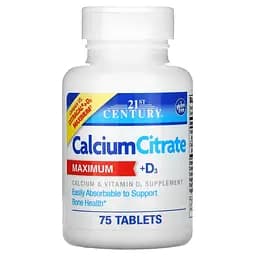 Кальций цитрат та вітамін D3 21st Century Calcium Citrate + D3 Maximum, 75 таблеток - мініатюра 1