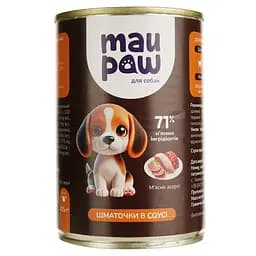 Повнораціонний корм для дорослих собак MAU PAW Шматочки в соусі М’ясне асорті консервовані 415 г