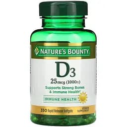Вітамін D3 швидкого вивільнення Nature's Bounty Vitamin D 1000 МО 25 мкг 350 гелевих капсул