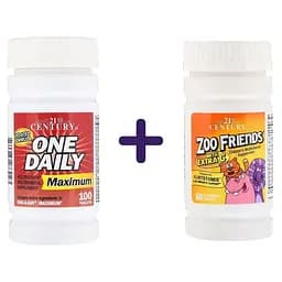 Набір: комплекс мультивітамінів і мінералів максимальної дії 21st Century One Daily 100 таблеток + дтячі мультивітаміни 21st Century Zoo Friends з вітаміном C 60 жувальних таблеток