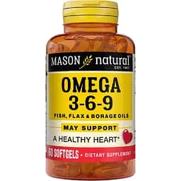 Потрійна Омега 3-6-9 Mason Natural Fish, Flax & Borage Oils олія риби, льону та огірника 1.200 мг 60 гелевих капсул
