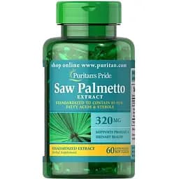 Со Пальметто Puritan's Pride Saw Palmetto стандартизированный экстракт 320 мг 60 капсул
