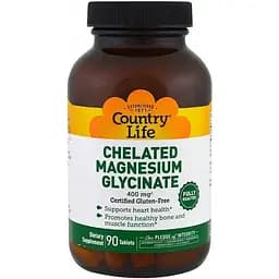 Мінеральний комплекс Country Life Chelated Magnesium Glycinate 400 мг 90 пігулок