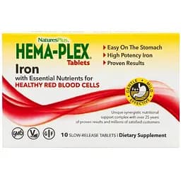 Комплекс для поддержания оптимального здоровья крови Natures Plus Hema-Plex длительного высвобождения 10 таблеток 
