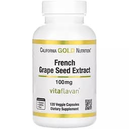 Екстракт кісточок французького винограду Вітафлаван California Gold Nutrition French Grape Seed Extract Vitaflavan 100 мг 120 вегетаріанських капсул