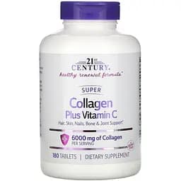 Колаген 21st Century Super Collagen Plus Vitamin C із вітаміном C 1000 мг 180 пігулок