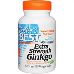 Супер сильный экстракт Гинкго Doctor's Best Ginkgo Extra Stength Profile Proven 120 мг 120 вегетарианских капсул
