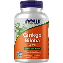 Естественная добавка Now Ginkgo Biloba 60 mg 60 вегакапсул