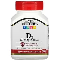 Вітамін D3 21st Century 50 mcg (2000 IU) 250 softgels