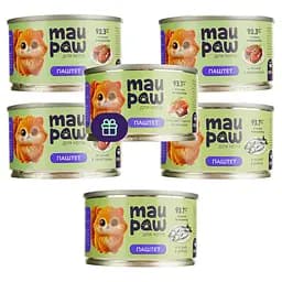 Набір вологого корму для дорослих котів MAU PAW 600 г (5 шт. + 1 шт. подарунок х 100 г)