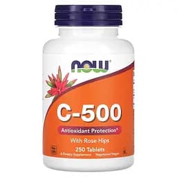 Вітаміни та мінерали NOW Vitamin C-500 Rose Hips, 250 таблеток
