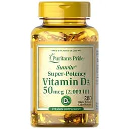 Вітаміни та мінерали Puritan's Pride Vitamin D3 2000 IU, 200 капсул - мініатюра 1