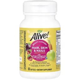 Вітамінно-мінеральний комплекс для волосся, шкіри та нігтів Nature's Way Alive! Hair, Skin & Nails зі смаком полуниці 60 капсул