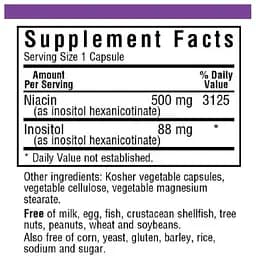 Вітамін В3 нiацин Bluebonnet Nutrition без iнфузату 500 мг 60 вегетаріанських капсул - мініатюра 2