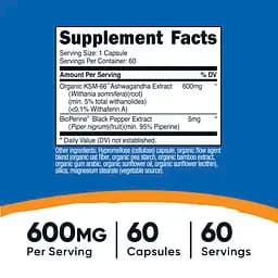 Екстракт кореня ашваганди Nutricost KSM-66 Ashwagandha Root Extract 600 мг 60 капсул - мініатюра 3