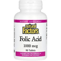 Вітаміни та мінерали Natural Factors Folic Acid 1000 mcg, 90 таблеток