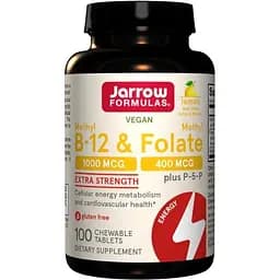 Вітаміни B-12, B-9 Jarrow Formulas Methyl B-12 & Methyl Folate 1000 mcg/400 mcg, 100 жувальних таблеток з P-5-P - Лимон - мініатюра 1