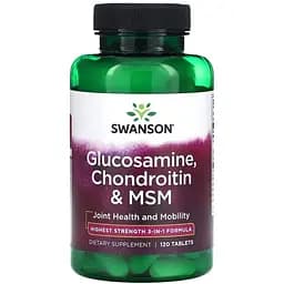 Препарат для суглобів і зв'язок Swanson Glucosamine, Chondroitin & MSM (3 per day) Highest Strength, 120 таблеток