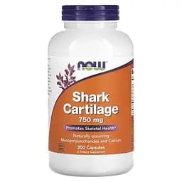 Акулій хрящ NOW Shark Cartilage 750 mg, 300 капсул для підтримки кісток та суглобів - мініатюра 1