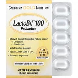 Пробіотики California Gold Nutrition LactoBif 100 Probiotics 30 вегетаріанських капсул